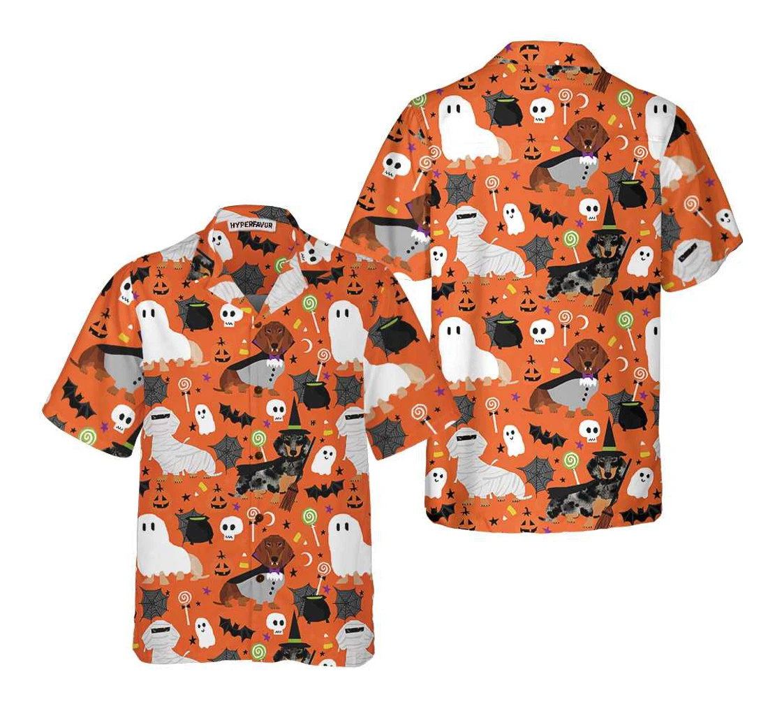 Personalized Dachshunds On Halloween Spooky Dachshund Funny Halloween And Hawaiian Shirt, Button Up Aloha Shirt For Men, Women