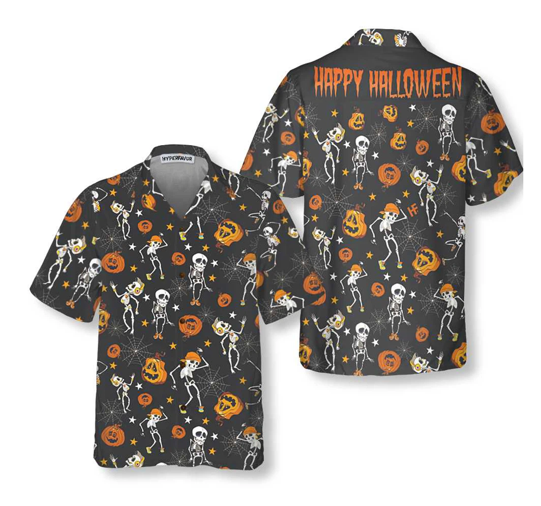 Personalized Dancing Skeletons Happy Halloween Funny Halloween Best Gift Halloween Hawaiian Shirt, Button Up Aloha Shirt For Men, Women
