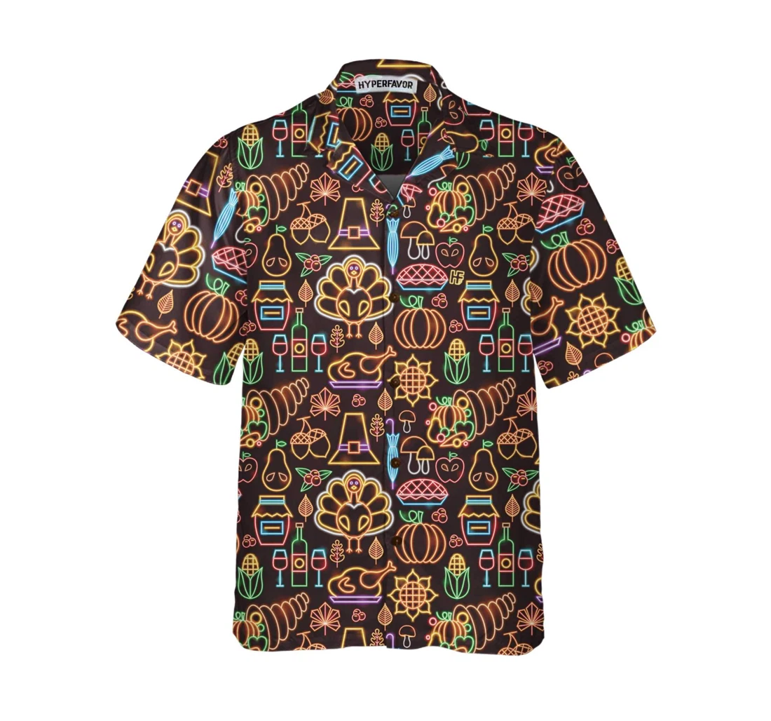 Personalized Neon Thanksgiving Turkey Seamless Pattern Funny Thanksgiving Best Gift Thanksgiving Day Hawaiian Shirt, Button Up Aloha Shirt For Men, Women