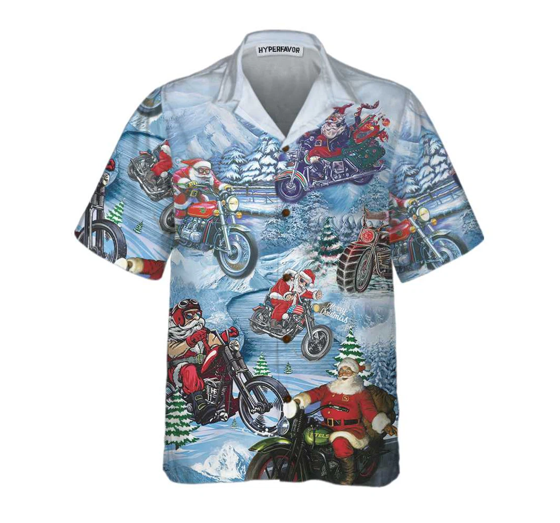 Personalized Driving With Santa On Christmas Motorcycle Christmas Best Gift Christmas Hawaiian Shirt, Button Up Aloha Shirt For Men, Women