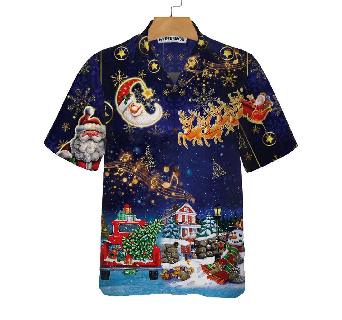 Personalized Funny Christmas Sky Santa Clause With Reindeers Funny Christmas Best Gift Christmas Hawaiian Shirt, Button Up Aloha Shirt For Men, Women
