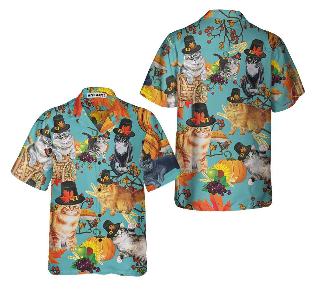 Personalized Cats Thanksgiving Funny Gift Thanksgiving Day Hawaiian Shirt, Button Up Aloha Shirt For Men, Women