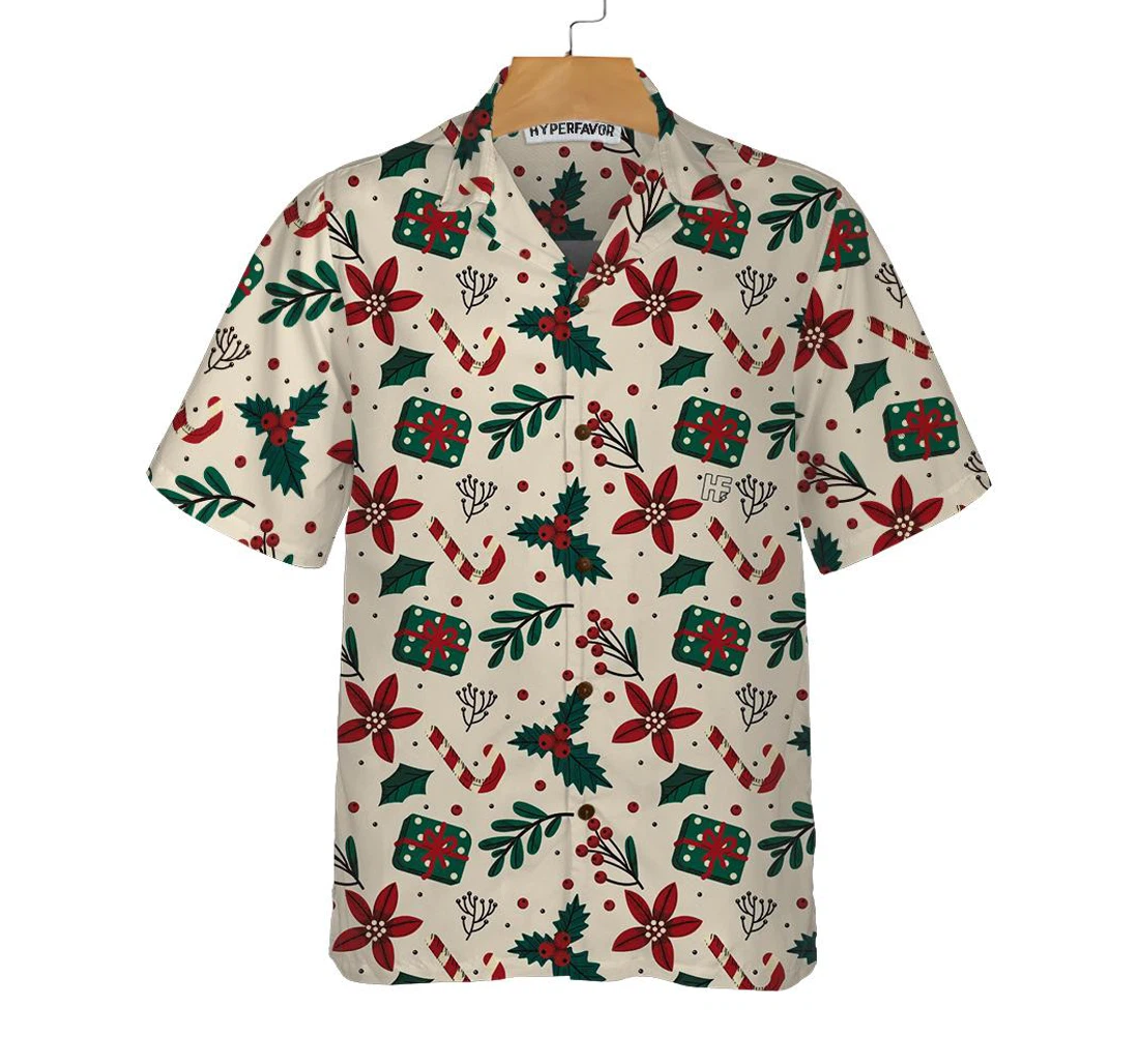 Personalized Christmas Elements Seamless Pattern Vintage Christmas Unique Gift Christmas Hawaiian Shirt, Button Up Aloha Shirt For Men, Women
