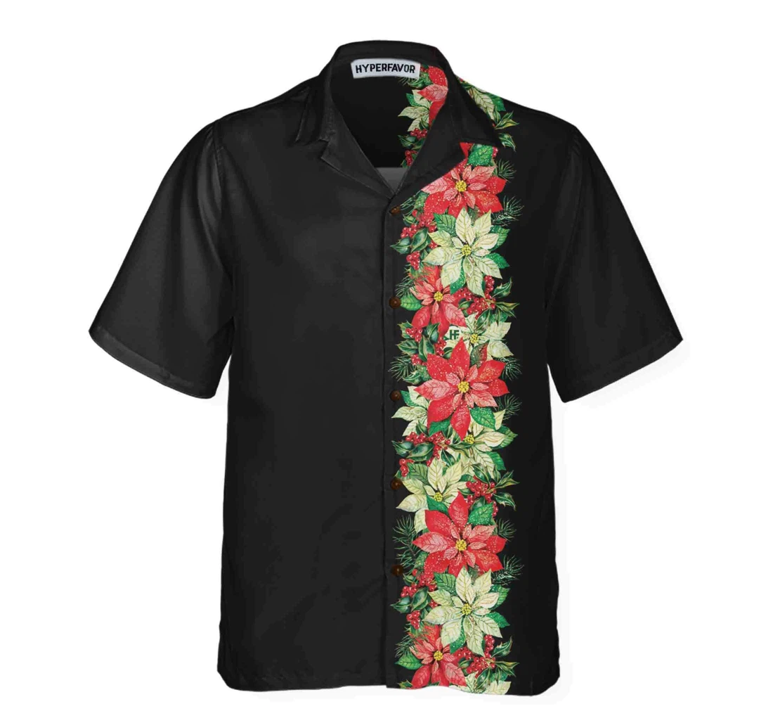 Personalized Christmas Poinsettia Flowers And Holly Berries Christmas Christmas Hawaiian Shirt, Button Up Aloha Shirt For Men, Women