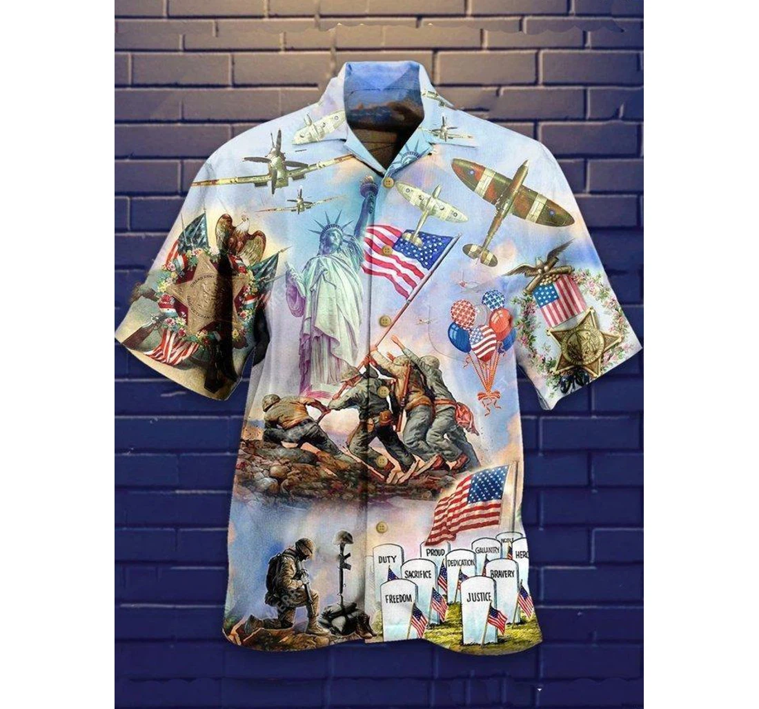 Personalized Veteran Happy Independence Day Adult Hawaiian Shirt, Button Up Aloha Shirt For Men, Women