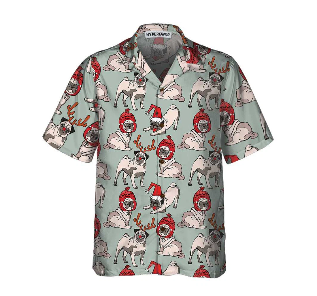 Personalized Merry Christmas Pug Dog Funny Christmas Christmas Gift Dog Lovers Hawaiian Shirt, Button Up Aloha Shirt For Men, Women