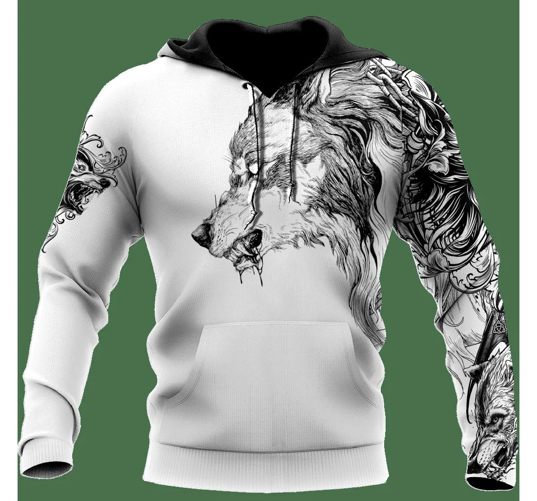 Personalized Wolf Tattoo Over Hoodie-ml - 3D Printed Pullover Hoodie