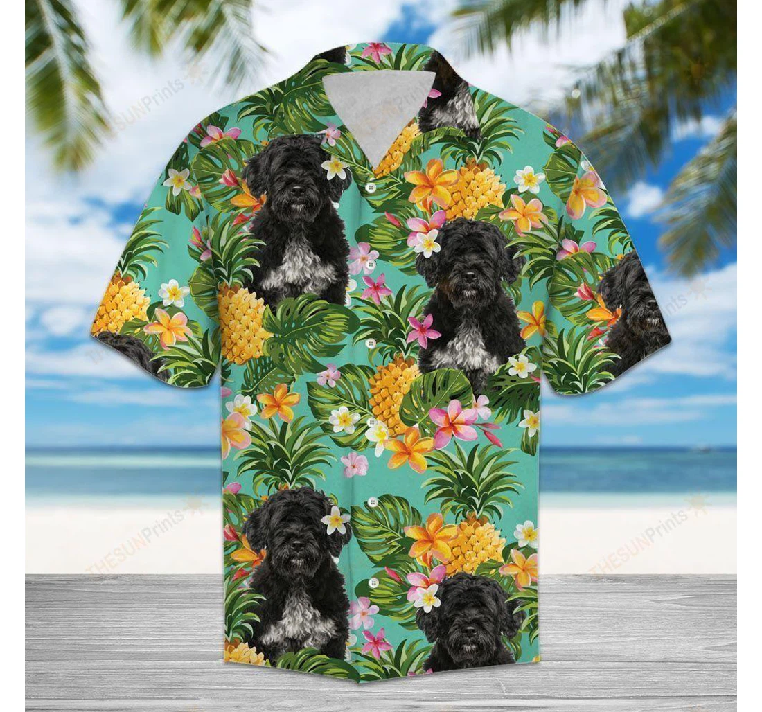 Personalized Pineapple Portuguese Water Dog Hawaiian Shirt, Button Up Aloha Shirt For Men, Women