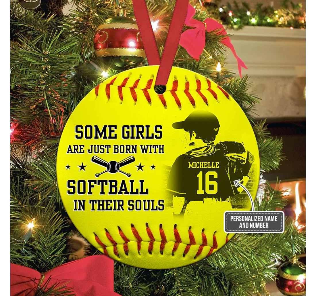 Girls With Softball In Their Souls Personalized Ablz1509003z Circle Ornament MDF Ornament