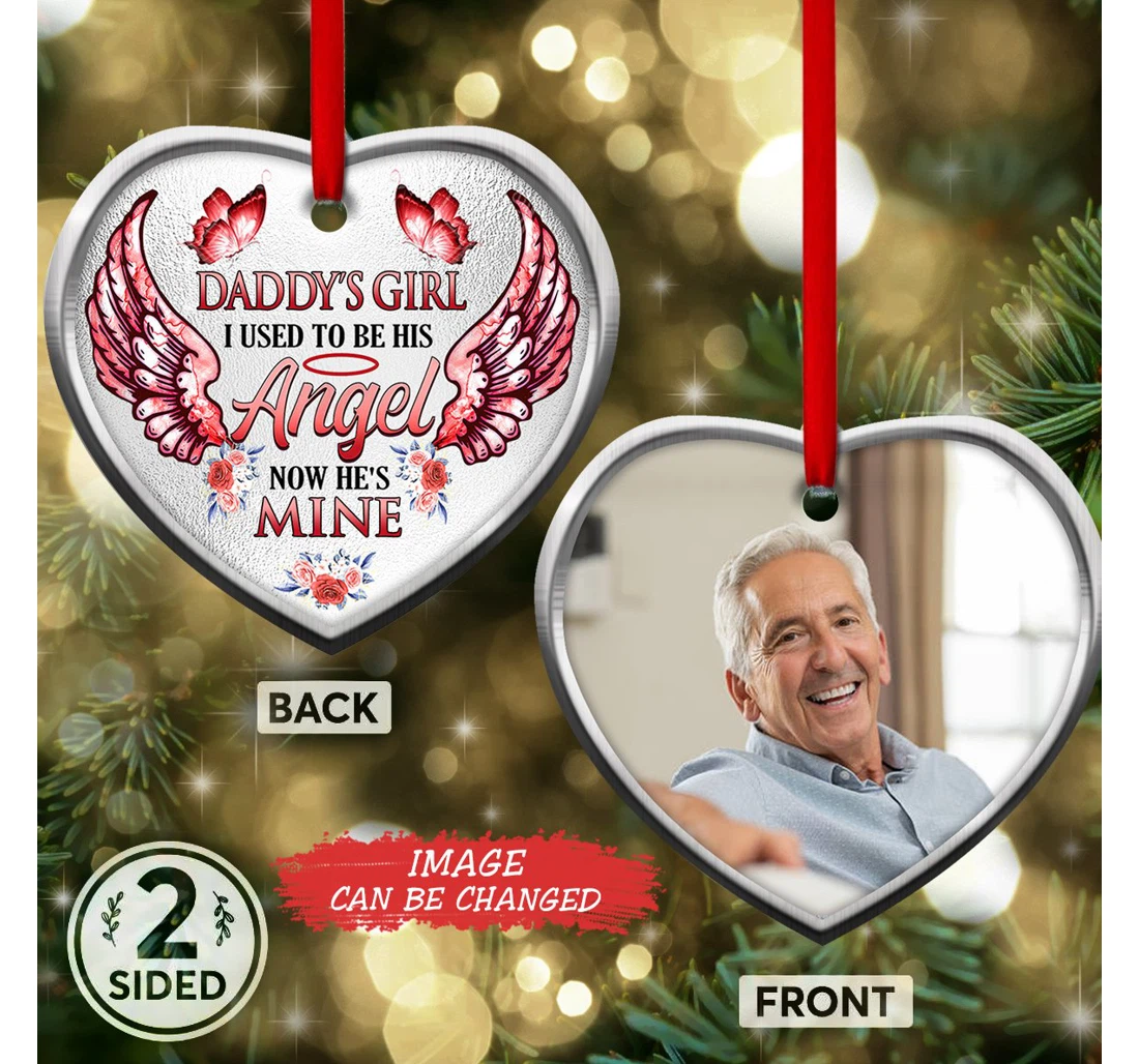 Butterfly Daddy Memorial Customized Photo Bgrz2909009z Heart Ornament MDF Ornament