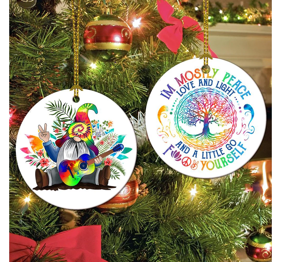 Hippie Gnome Tree Of Life Ablz0410008z Circle Ornament MDF Ornament