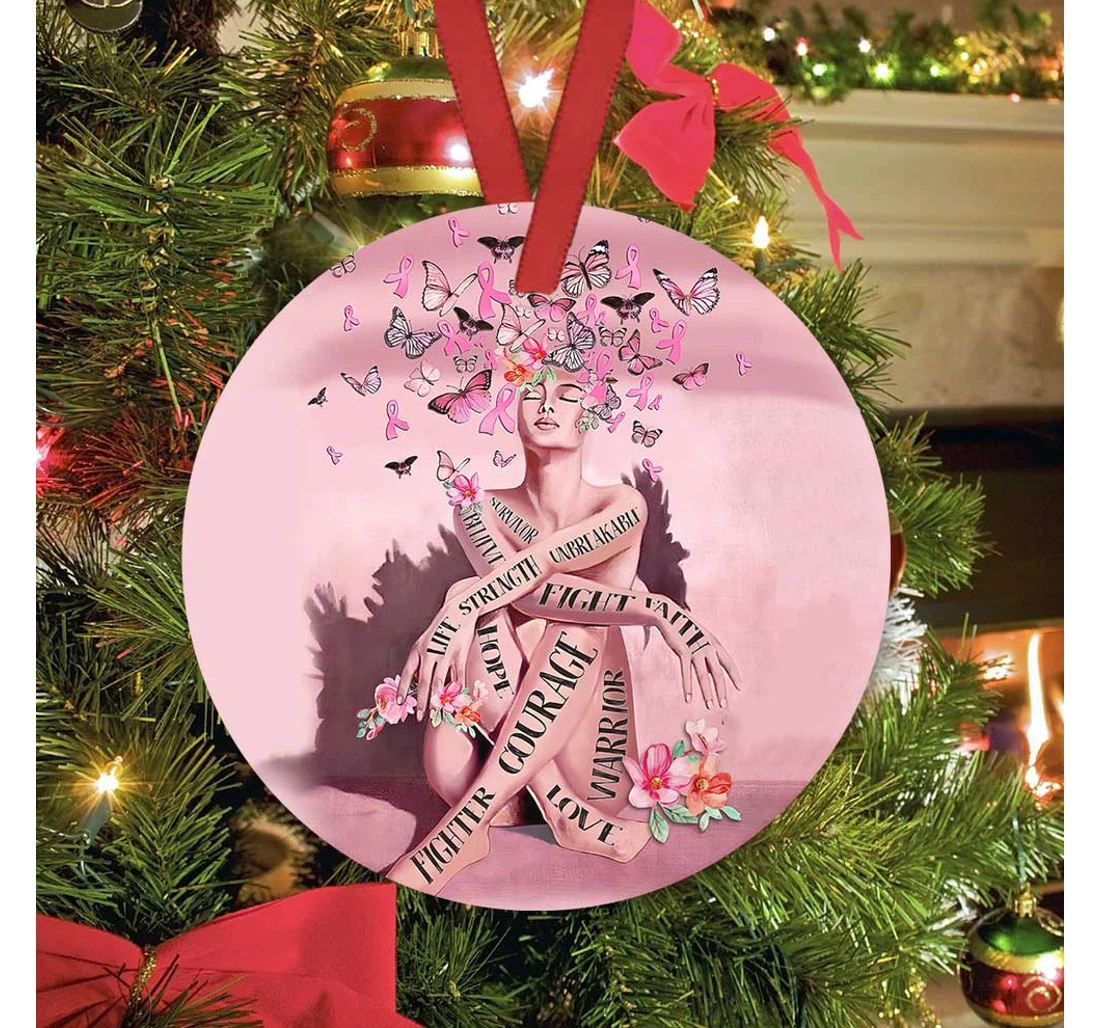 Butterfly Breast Cancer Awareness Acaa3010007z Circle Ornament MDF Ornament