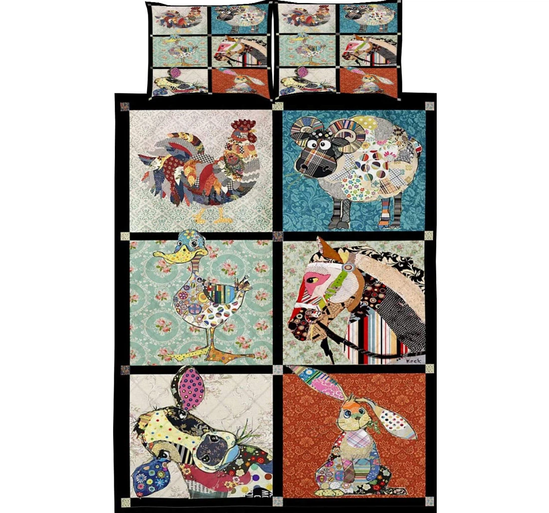 Personalized Bedding Set - Farm Animal Brocade Motifs Cozy Included 1 Ultra Soft Duvet Cover or Quilt and 2 Lightweight Breathe Pillowcases
