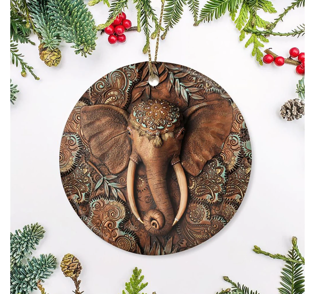 Elephant Wooden Style Hamz2309005z Circle Ornament MDF Ornament