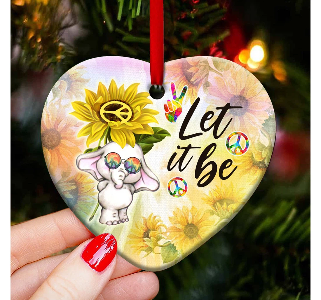 Elephant Hippie Let It Be Quaz2910002z Heart Ornament MDF Ornament
