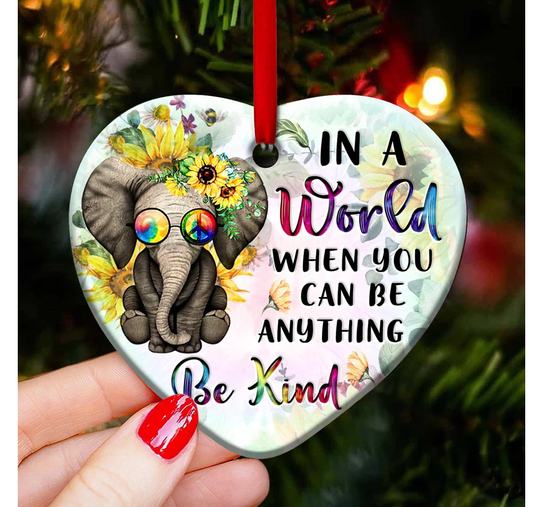 Elephant Hippie Be Kind Ttaz2910003z Heart Ornament MDF Ornament