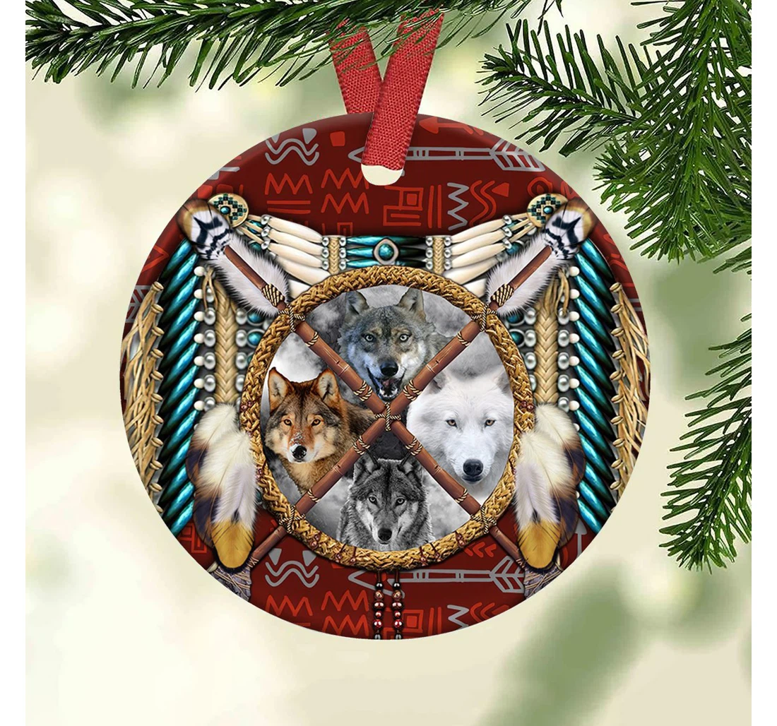 Wolf Native American Hhqz2810005z Circle Ornament MDF Ornament