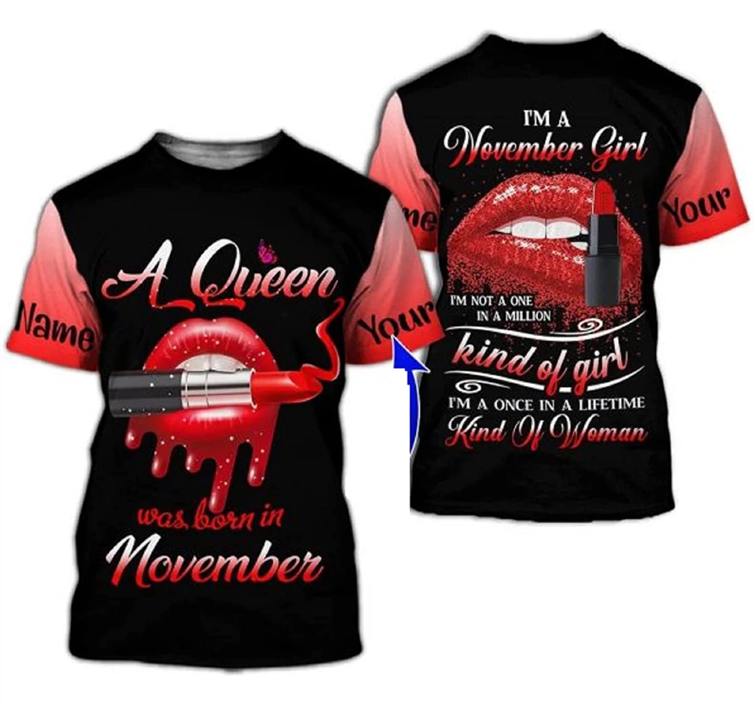 Personalized Name November Girl Lip Red 3d All Over Printed T Shirt - 3D Printed T-shirt