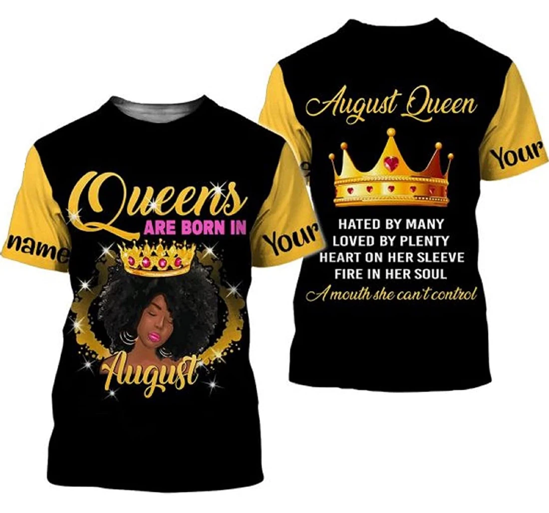 Personalized Name Queens Are Born In August Girl 3d All Over Printed T Shirt Black - 3D Printed T-shirt