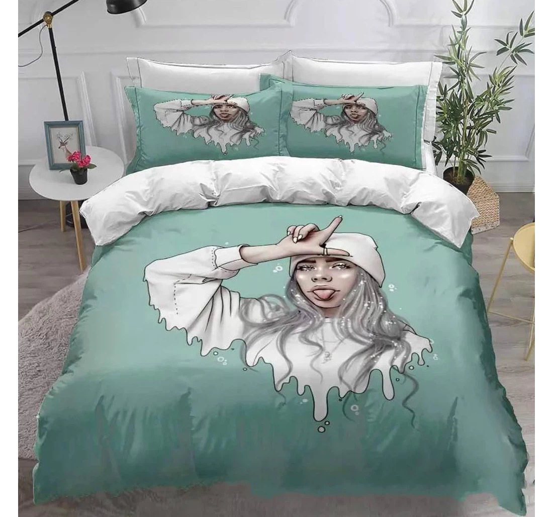 Personalized Bedding Set - Cute Billie Eilish Bellyache Included 1 Ultra Soft Duvet Cover or Quilt and 2 Lightweight Breathe Pillowcases
