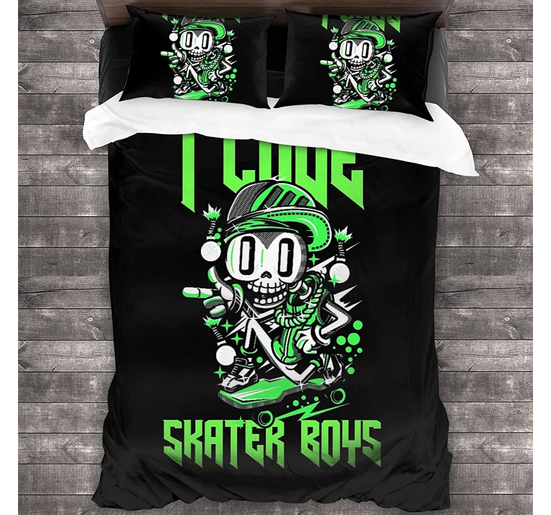 Personalized Bedding Set - I Love Skater Included 1 Ultra Soft Duvet Cover or Quilt and 2 Lightweight Breathe Pillowcases