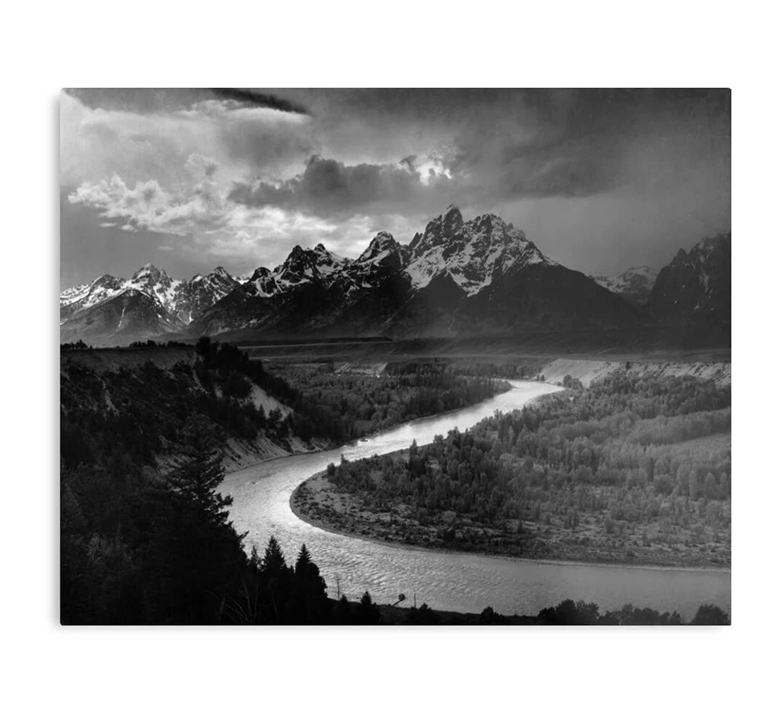 Poster, Canvas - Nature Landscape Ansel Snake Tetons Grand Skyline River Adams Mountain The Print Framed Wall Art