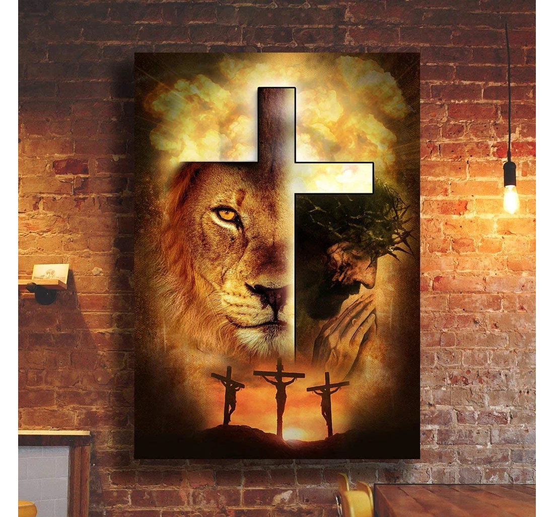 Poster, Canvas - Jesus Lion Cross 3d All Over Vertical Pi24022107, Custom Custom Back Print Framed Wall Art