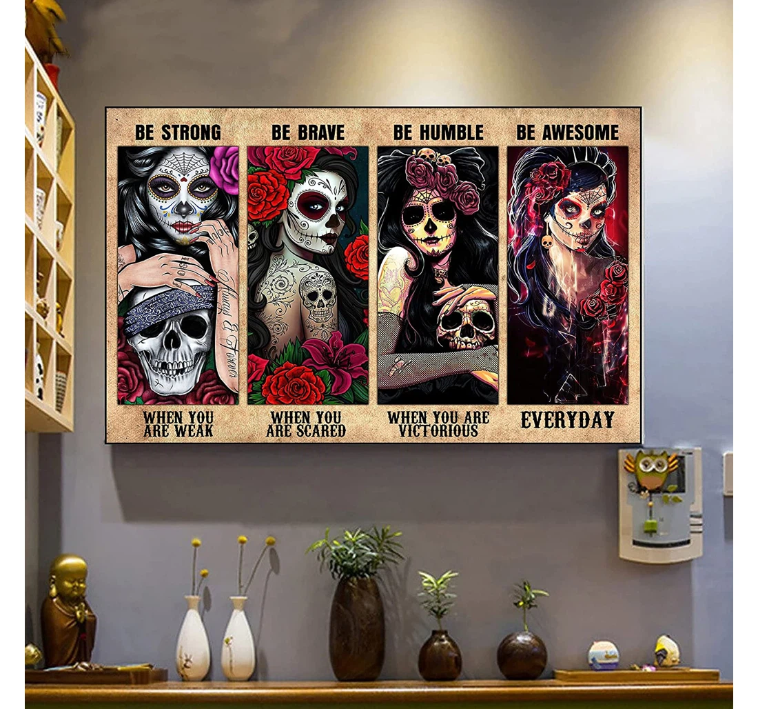 Poster, Canvas - Mexico Girl Sugar Skull 3d All Over Personalized Print, Custom Print Framed Wall Art