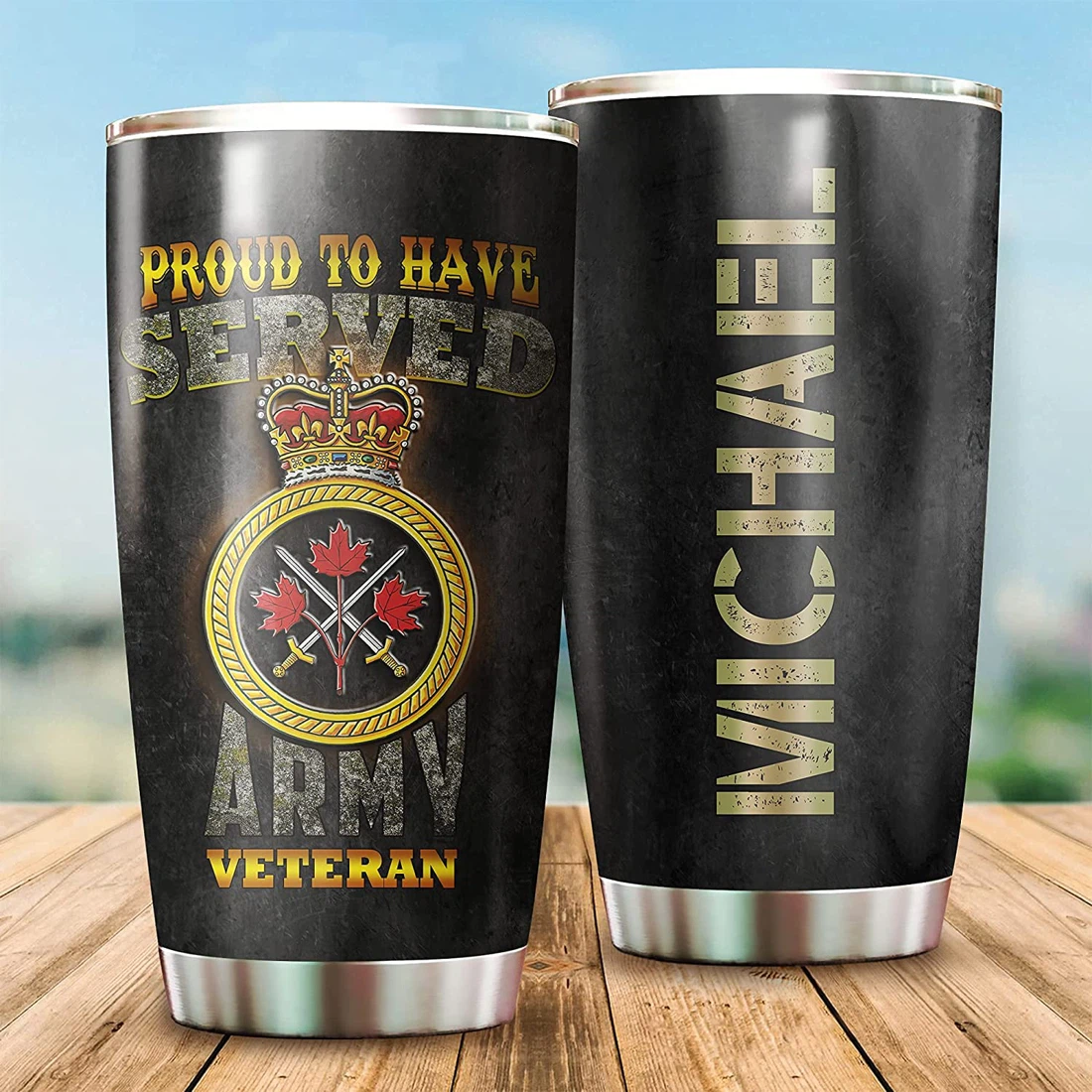 20 oz Military Veterans Tumbler Cup, Personalized Name XT Canadian Veteran Stainless Steel Tumbler