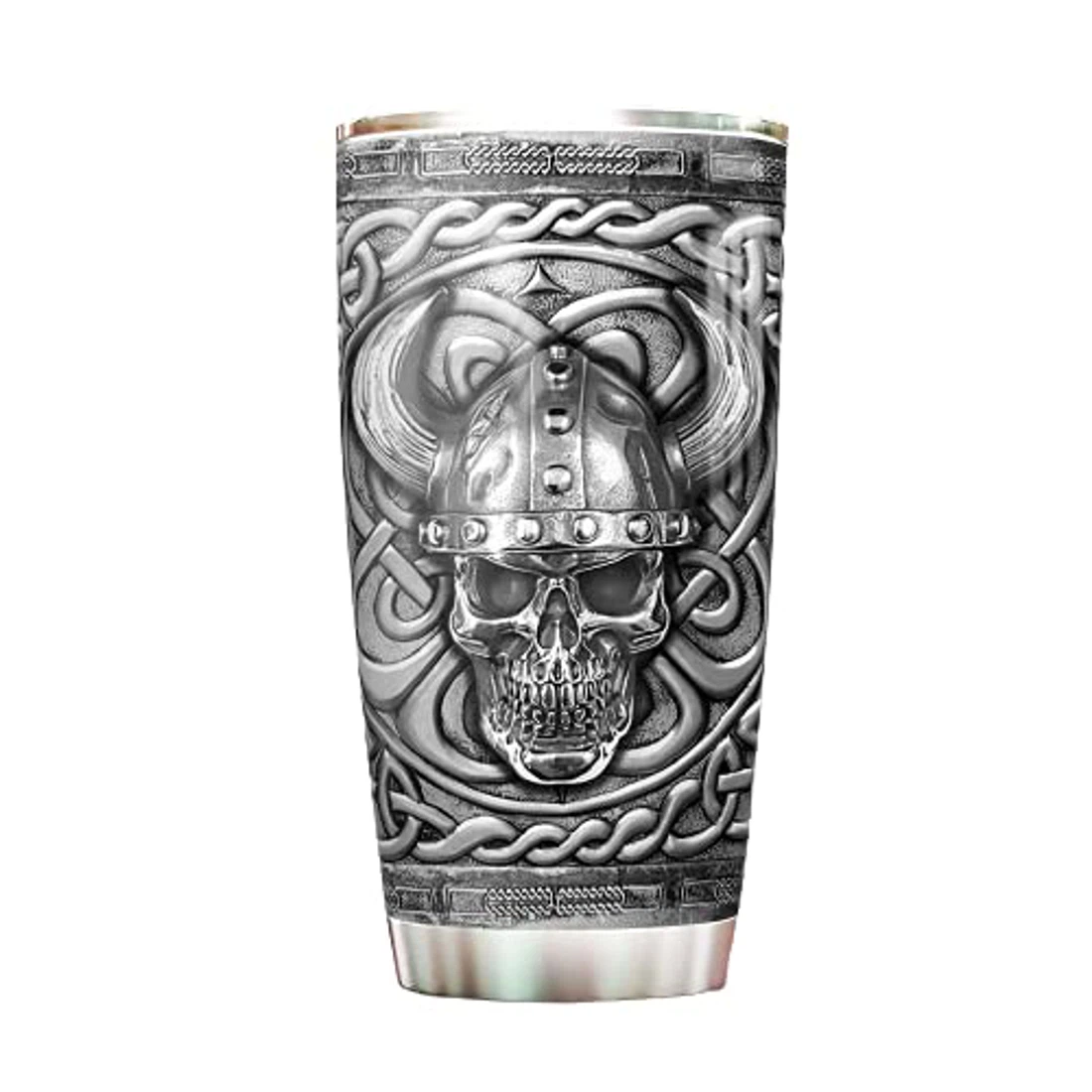 Personalized Tumblers 20oz With Lid - Skull Viking Silver Style Tumbler Cup with Lid,  Travel Coffee Mug