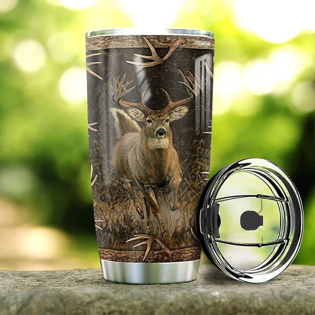 Personalized Deer Hunting Tumbler Cup with Lid,  Travel Coffee Mug, 20 Oz