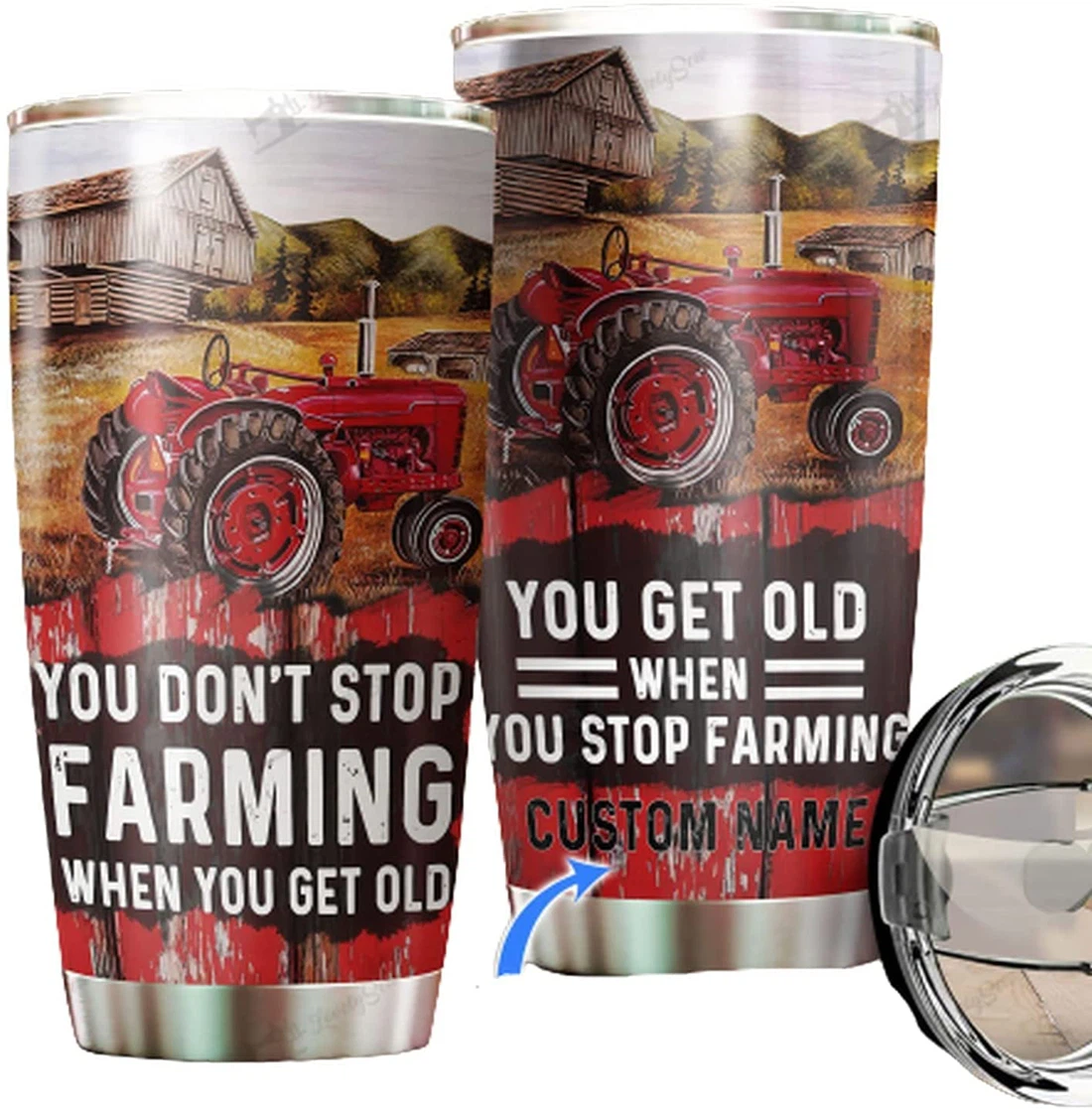 Personalized Red Tractor-You Don'T Stop Farming Tumbler Cup, Tumblers 20oz with Lid,  Travel Coffee Mug