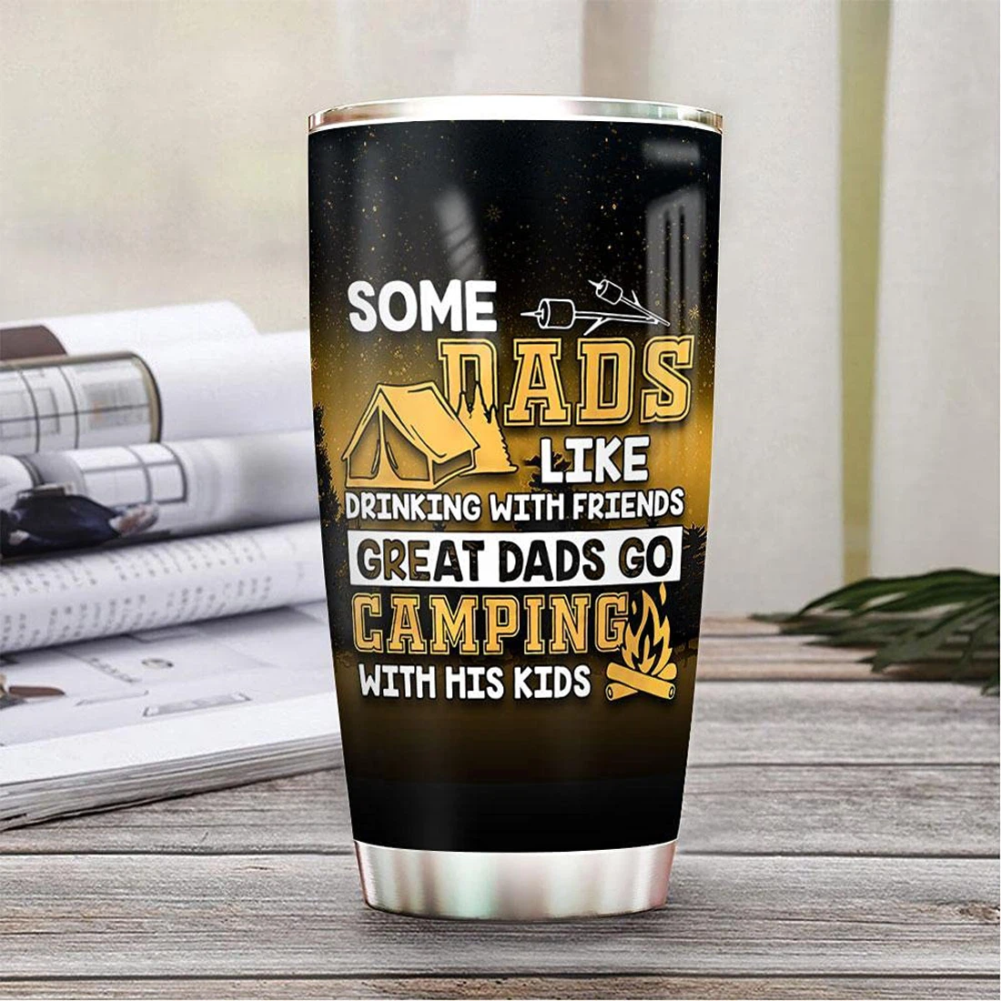 Personalized Great Camping Papa Bear Tumbler Cup with Lid, Tumblers 20oz  Travel Coffee Mug