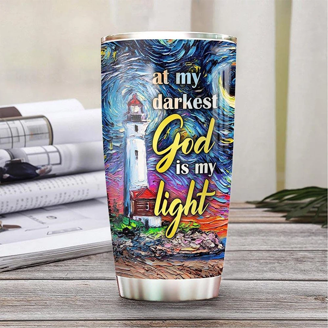 Personalized Lighthouse Faith Tumbler Cup with Lid, Stainless Steel Tumblers 20oz  Travel Coffee Mug