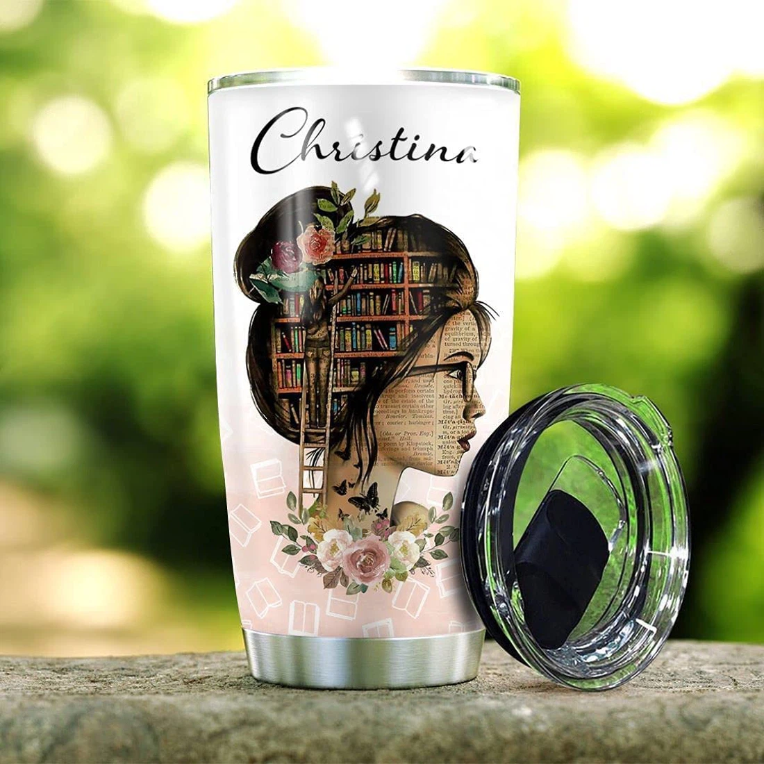 Personalized  Book Girl Tattoo Tumbler Cup with Lid, Tumblers 20oz  Travel Coffee Mug