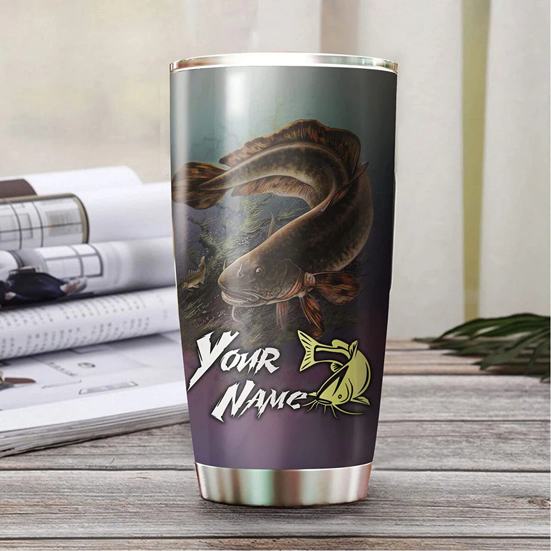 Personalized Catfish Stainless Steel Tumbler Cup with Lid, Tumblers 20oz  Travel Coffee Mug