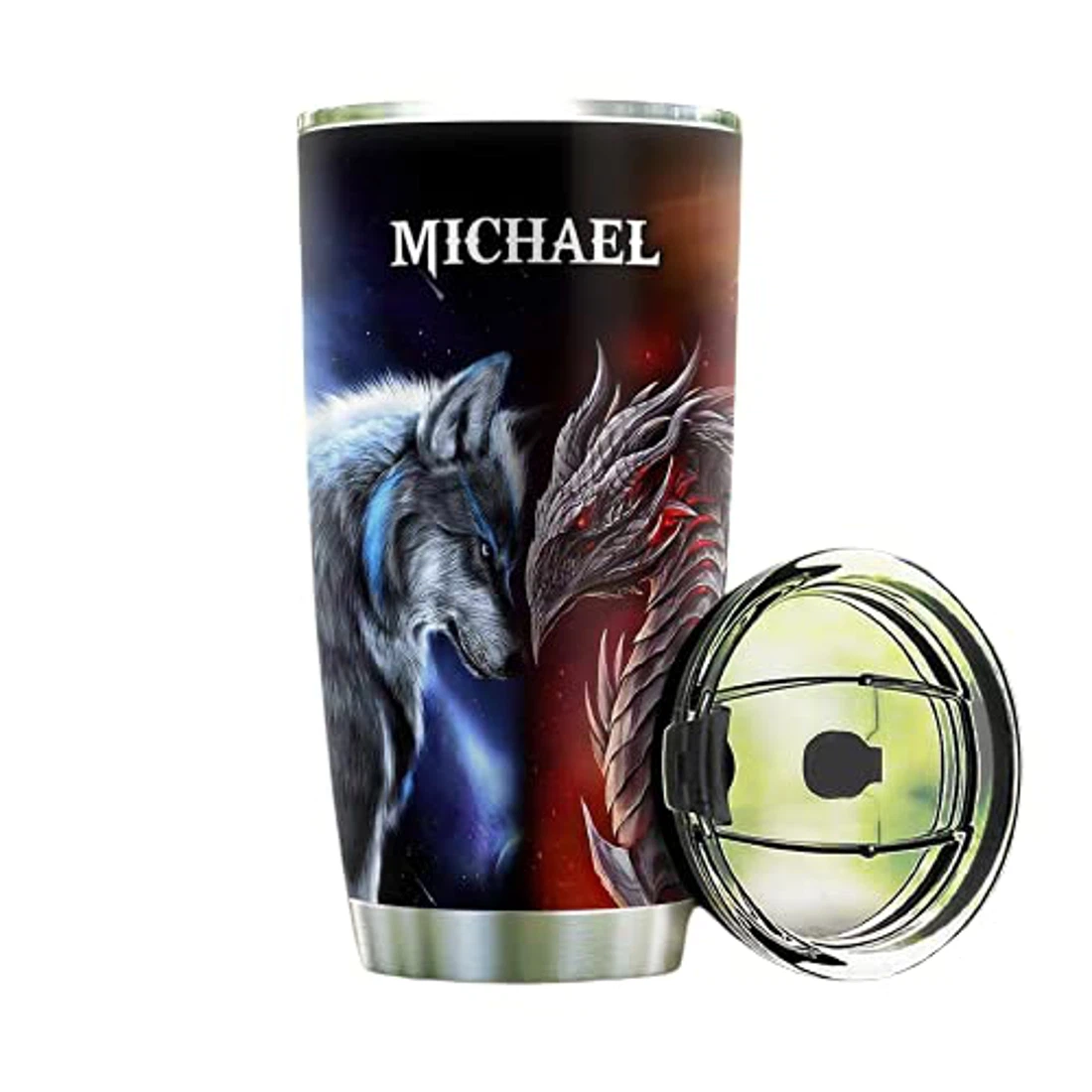 Personalized Wolf Heart Dragon Spirit Tumbler Cup with Lid, Tumblers 20oz,  Travel Coffee Mug