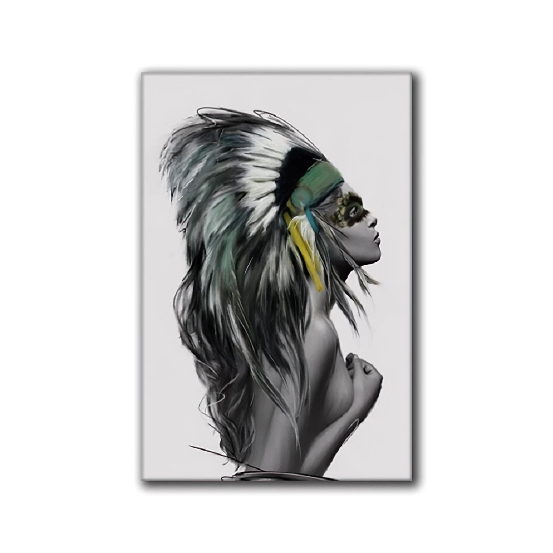 Indian Girl Prints Native American - Framed Canvas, Wall Art, Poster