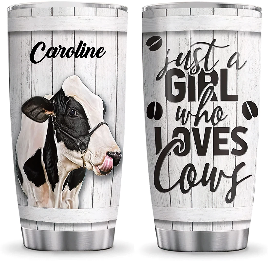 Personalized Cows Loves, Just A Girl Who Loves Cows Tumbler 20oz 30oz With Lid, Travel Coffee Mug