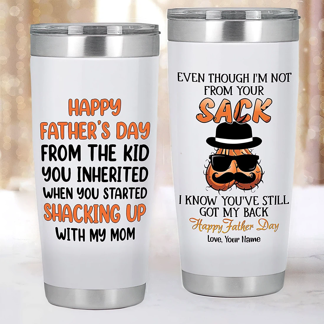Personalized Happy Father's Day From The Kid You Inherited When You Started Shacking Up With My Mom Tumbler 20oz 30oz With Lid, Travel Coffee Mug