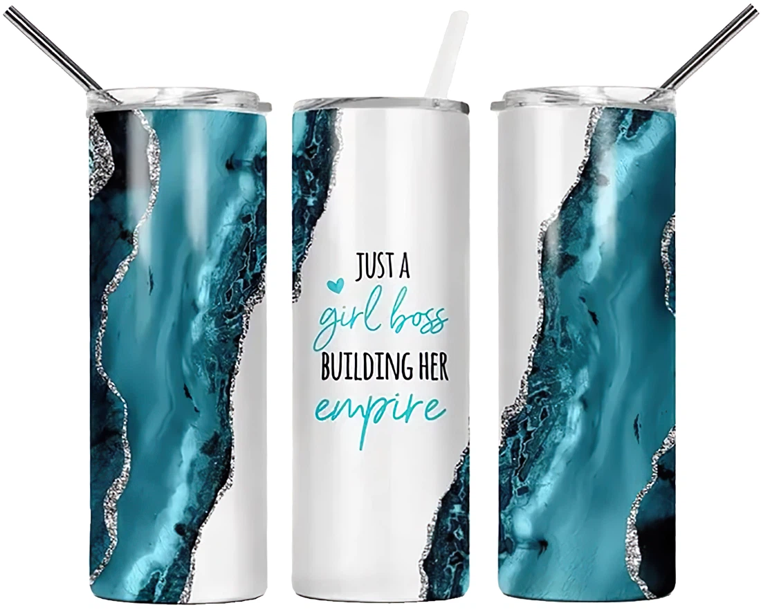 Personalized Name Just A Girl Boss Building Her Empire Blue Tumblers 17 Oz Glitter With Lid And Plastic Straws Travel
