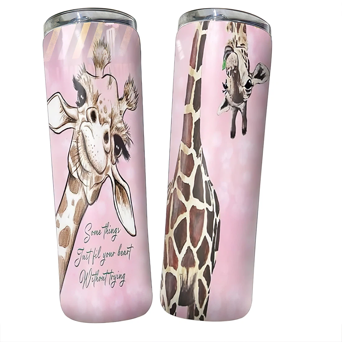 Personalized Name Giraffe Some Things Just Fill Your Heart Without Trying  Tumbler 17oz With Lid And Straw