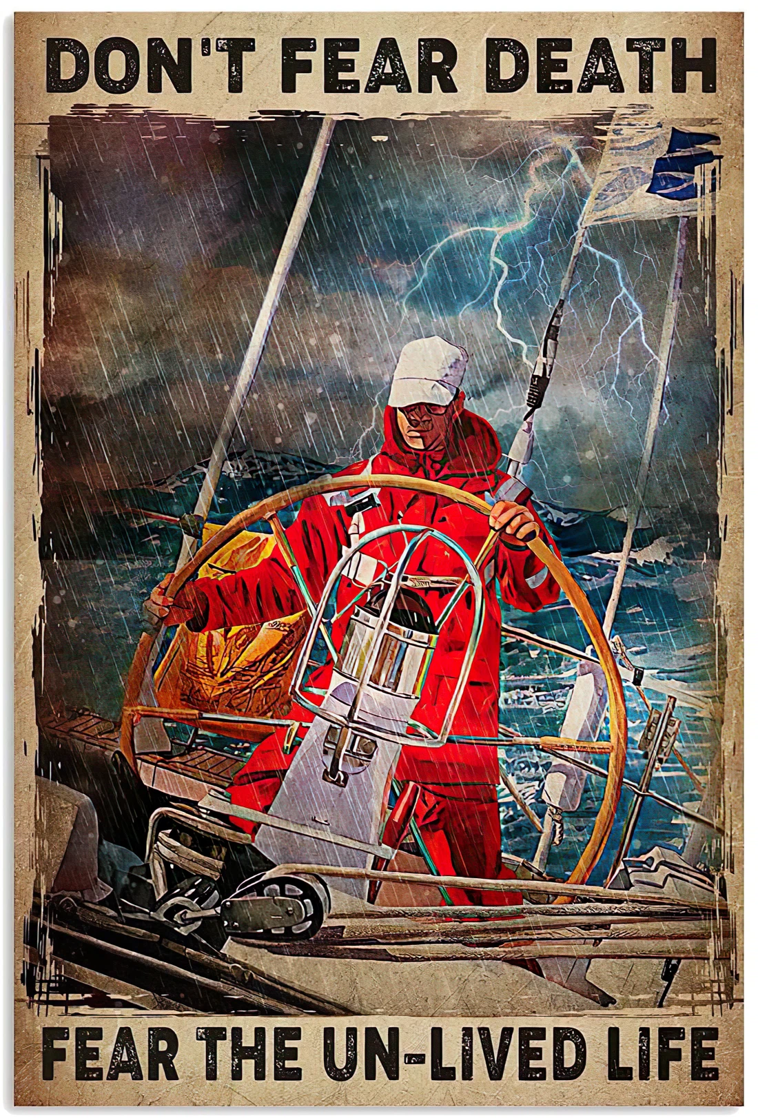 Framed Canvas - Funny Pontoon Don't Fear Death Fear The Unlived Life Portrait Prints - Wall Art, Poster