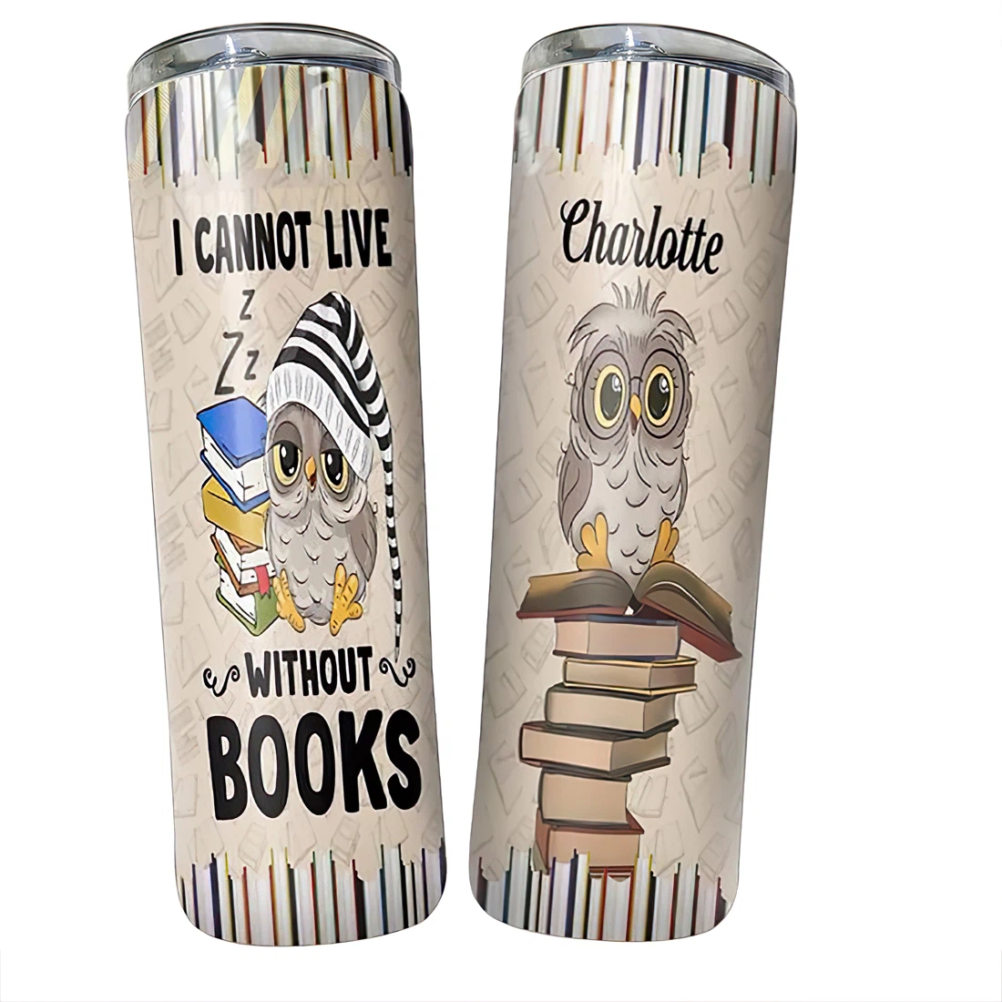 Personalized Name I Can Not Live Without Books Owl Tumbler 17oz With Lid And Straw