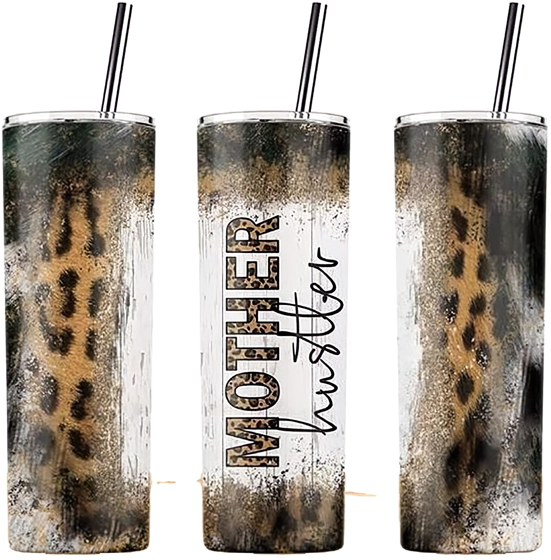 Personalized Name Mother Hustler Leopard Cowhide  Tumbler 17oz With Lid And Straw