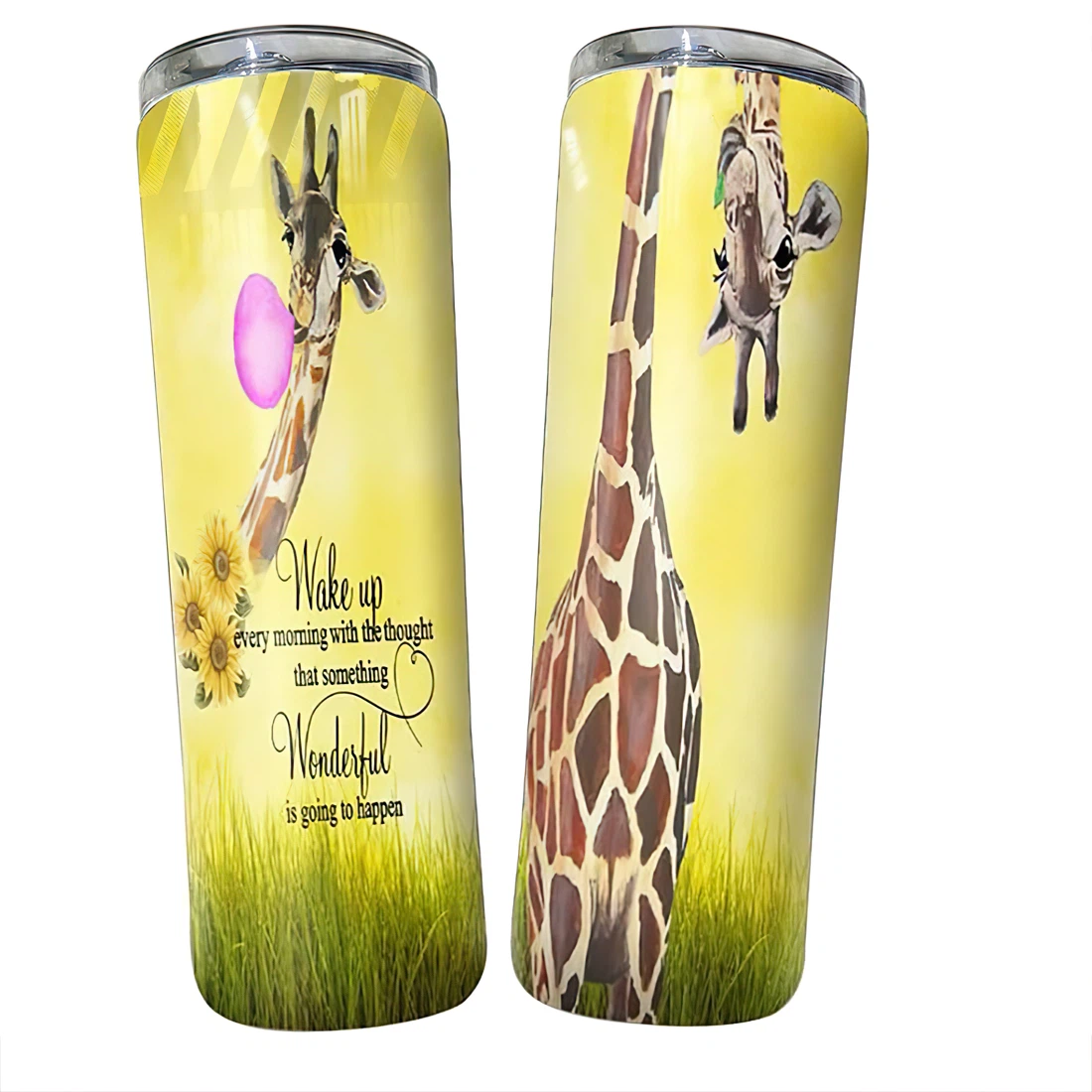 Personalized Name Giraffe Wake Up Wonderful Tumbler 17oz With Lid And Straw