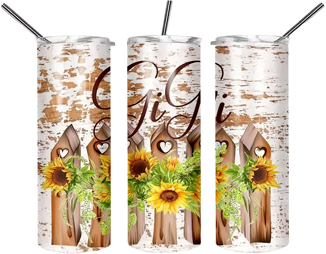 Personalized Name Gigi Bird Houses Sunflower  Tumbler 17oz With Lid And Straw