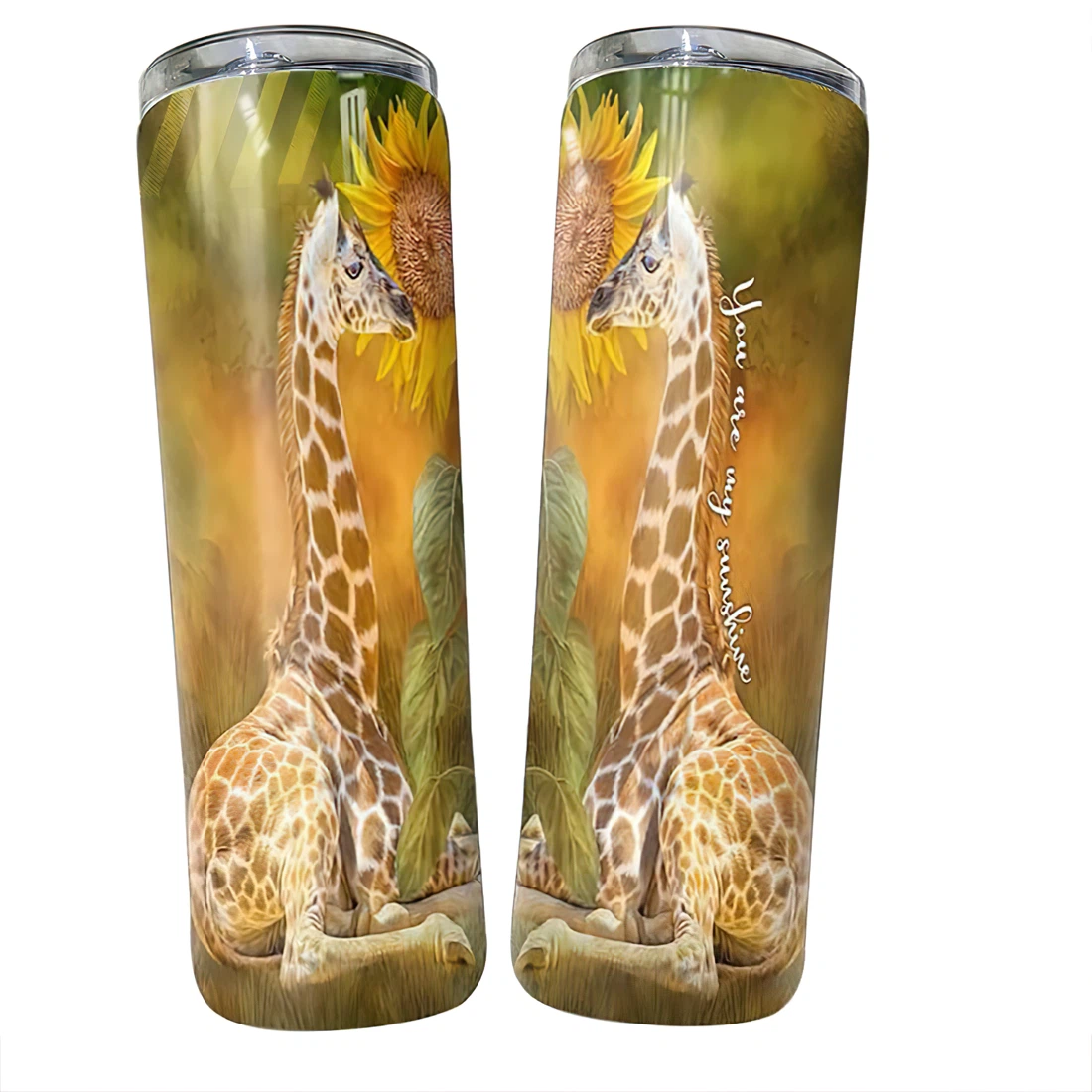 Personalized Name Giraffe You Are My Sunshine  Tumbler 17oz With Lid And Straw