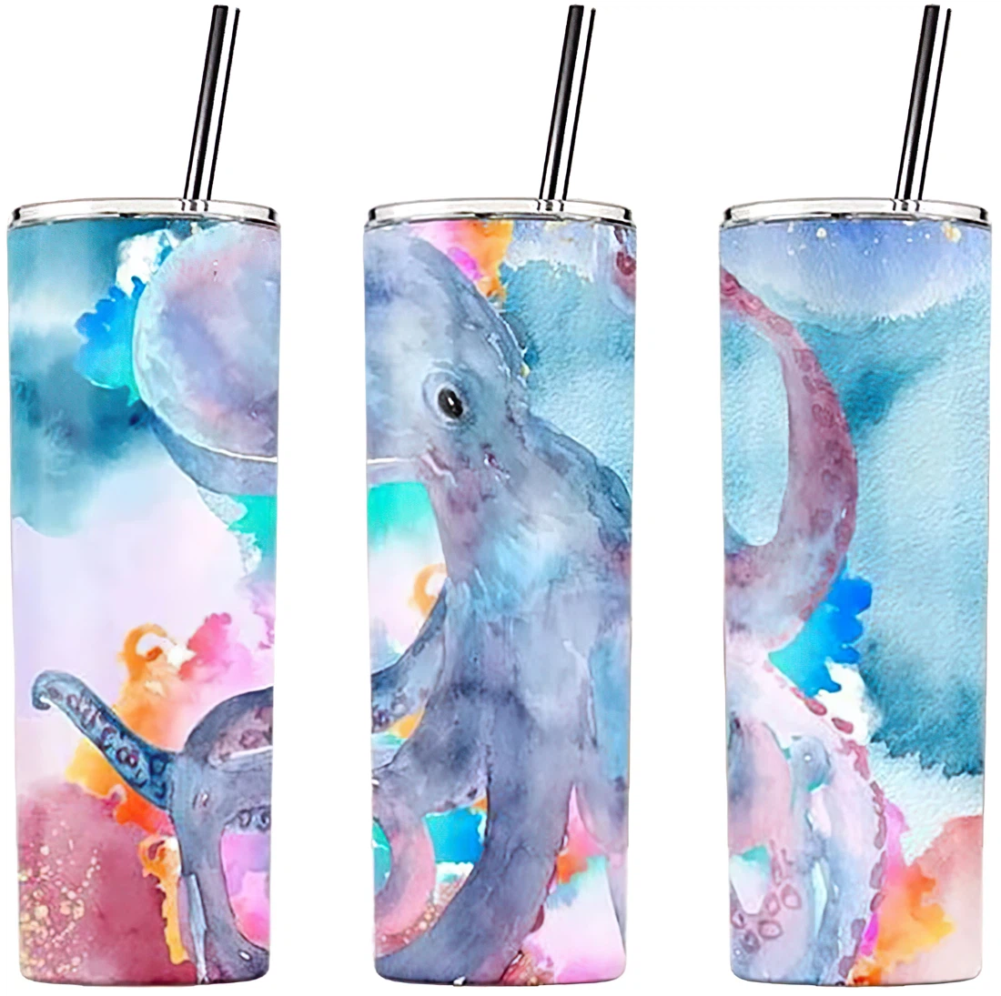 Personalized Name Giant Squid Lovers  Tumbler 17oz With Lid And Straw