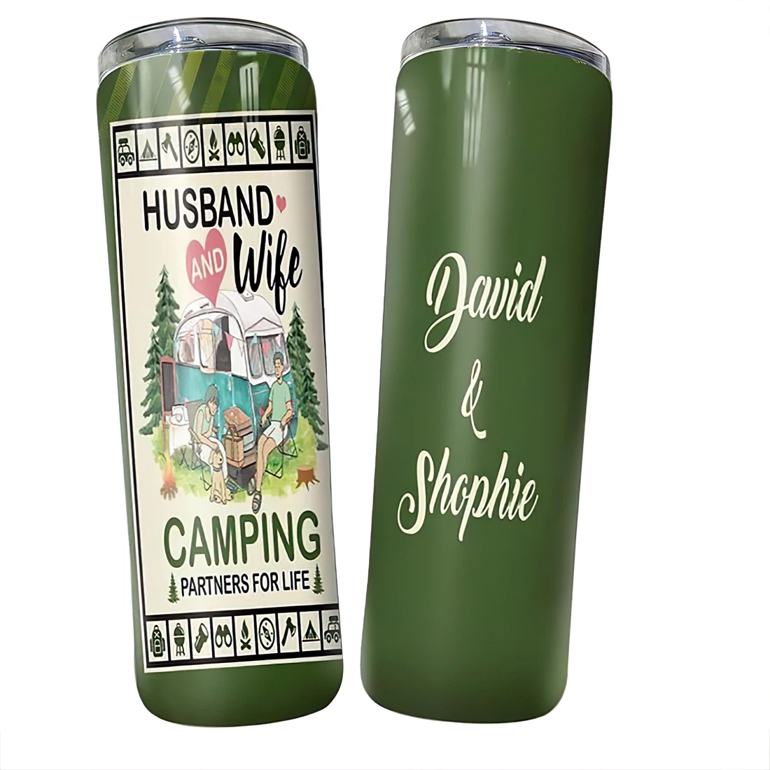 Personalized Name Husband And Wife Camping Partner For Life Tumbler 17oz With Lid And Straw